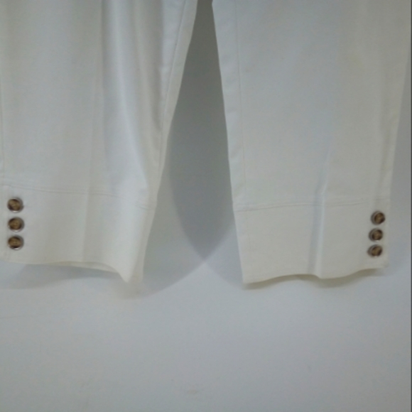 Rafaella White Crop Pants Cotton Spandex Button Detail 12 - Picture 6 of 8